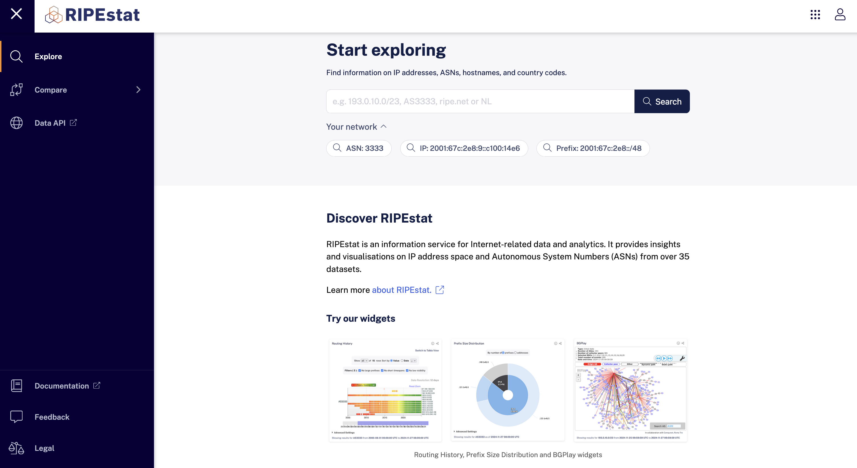Screenshot of the landing page