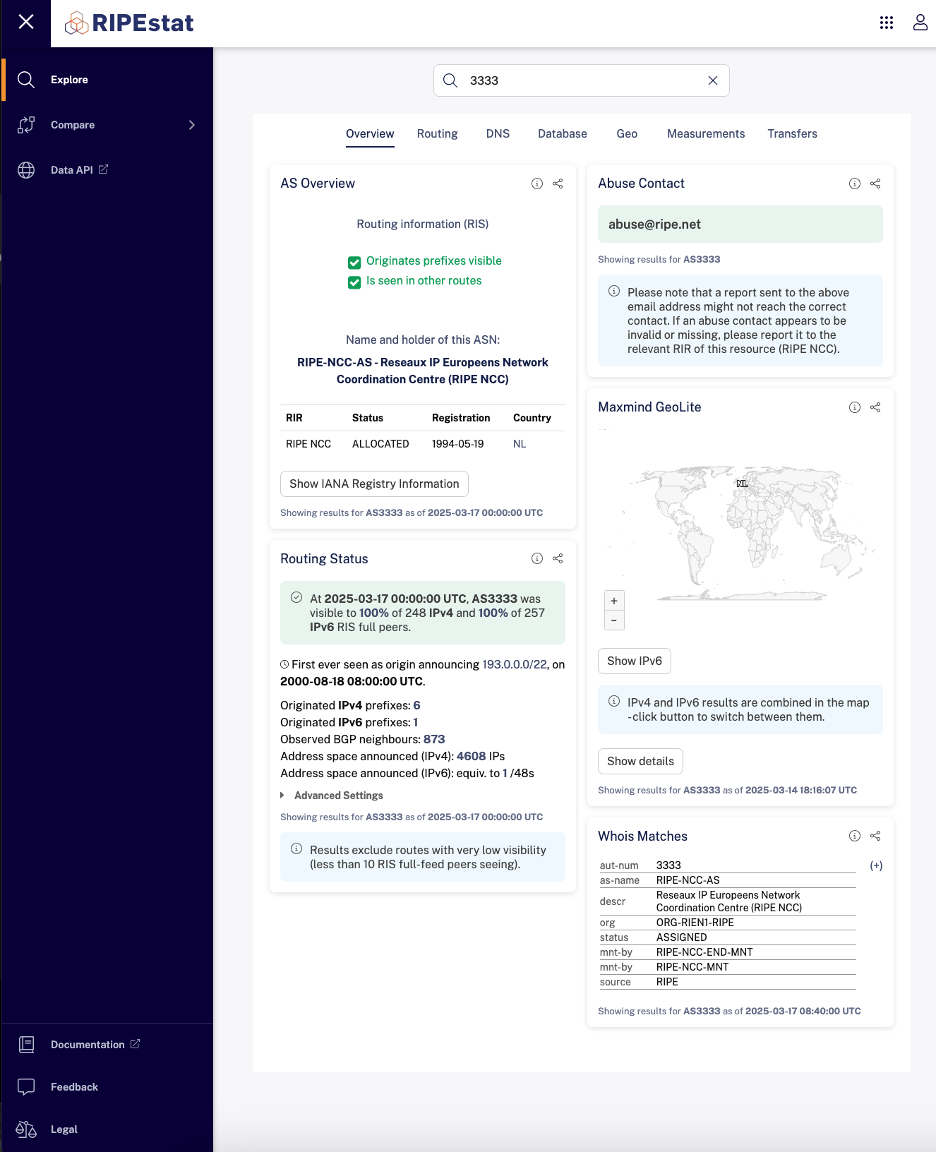 Screenshot of the result page