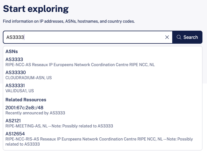 Screenshot of the search bar